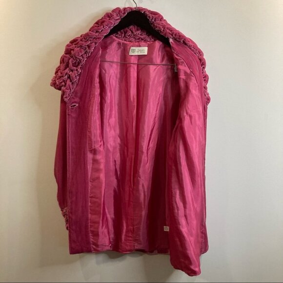 TATUM & OLIVIA Sz M 100% Silk Ruffled Collar Velveteen Mid-Thigh Coat Jacket - Picture 6 of 10